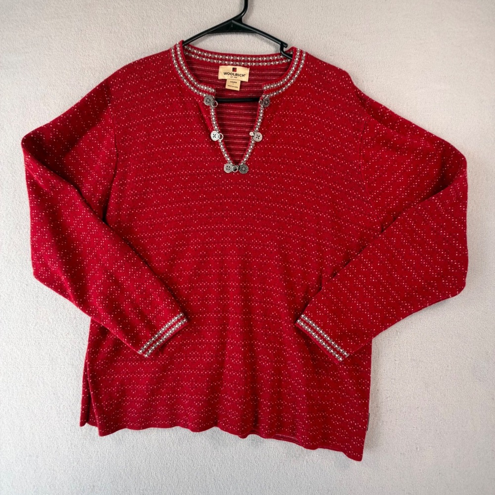 Woolrich Womens Large Ruby Ramie Cotton Henley Sweater Pullover Preppy Striped